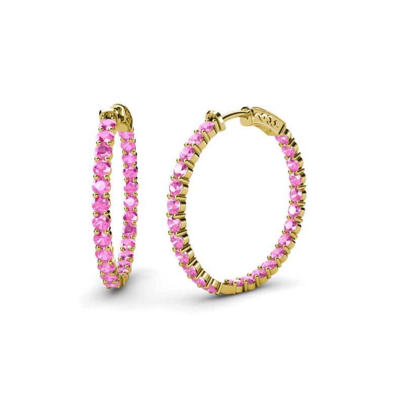 Carisa 1.89 ctw (2.30 mm) Inside Outside Round Pink Sapphire Eternity Hoop Earrings 