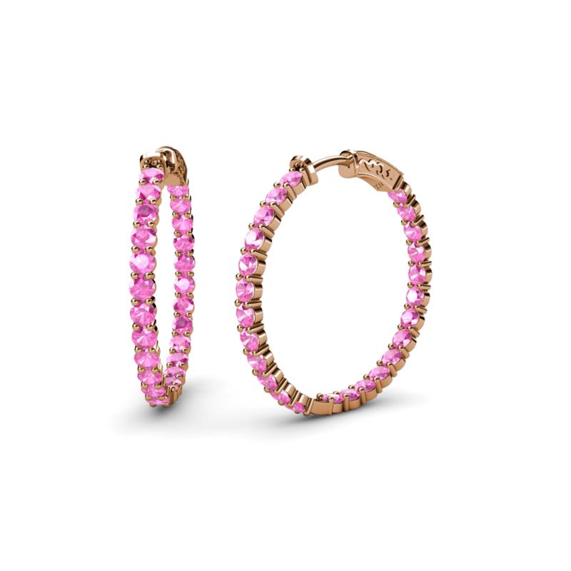 Carisa 1.89 ctw (2.30 mm) Inside Outside Round Pink Sapphire Eternity Hoop Earrings 