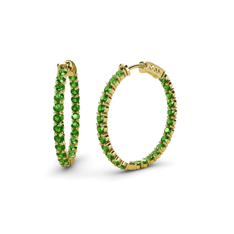 Carisa 2.10 ctw (2.30 mm) Inside Outside Round Green Garnet Eternity Hoop Earrings 