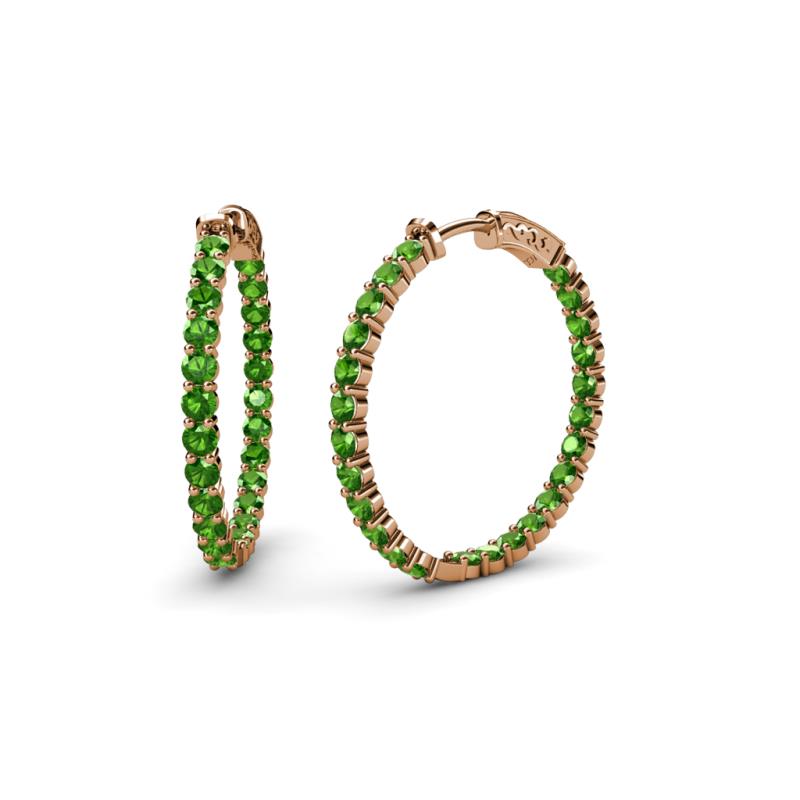 Carisa 2.10 ctw (2.30 mm) Inside Outside Round Green Garnet Eternity Hoop Earrings 