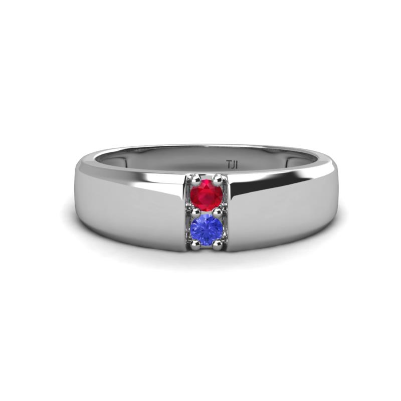 Ethan 3.00 mm Round Ruby and Tanzanite 2 Stone Men Wedding Ring 