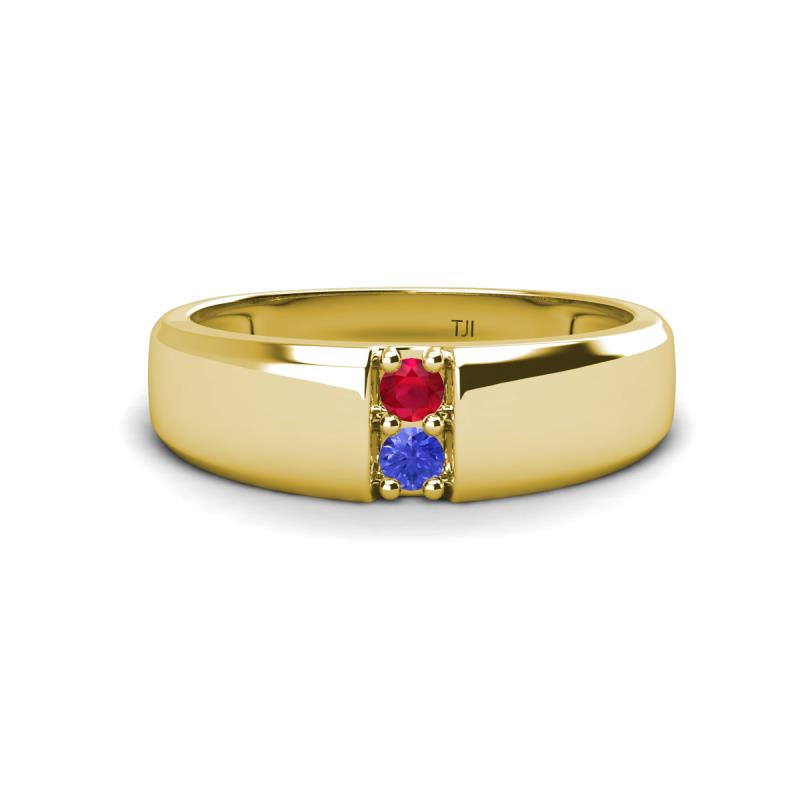 Ethan 3.00 mm Round Ruby and Tanzanite 2 Stone Men Wedding Ring 