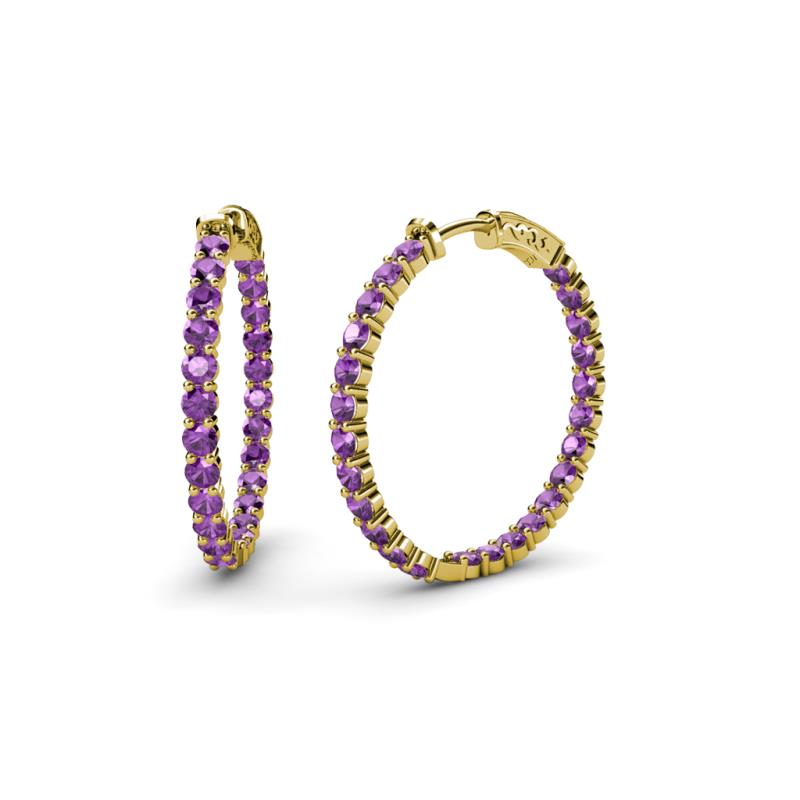 Carisa 1.20 ctw (2.30 mm) Inside Outside Round Amethyst Eternity Hoop Earrings 