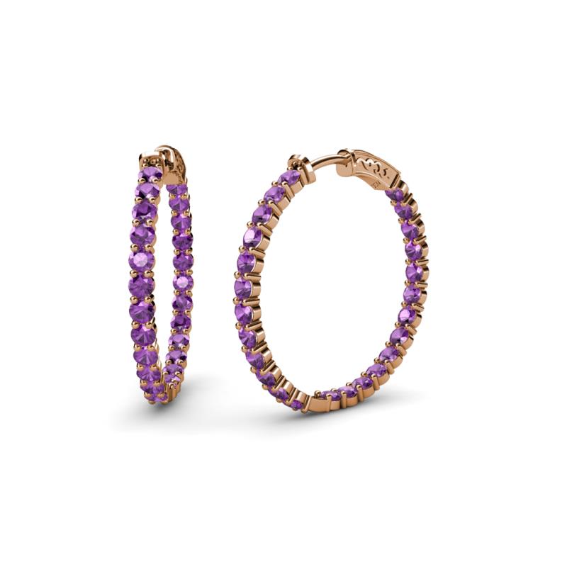 Carisa 1.20 ctw (2.30 mm) Inside Outside Round Amethyst Eternity Hoop Earrings 