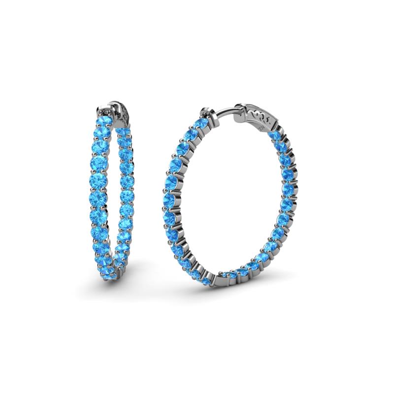 Carisa 1.80 ctw (2.30 mm) Inside Outside Round Blue Topaz Eternity Hoop Earrings 