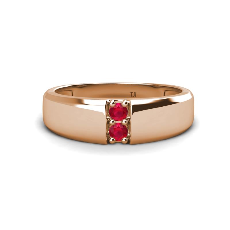 Ethan 3.00 mm Round Ruby 2 Stone Men Wedding Ring 