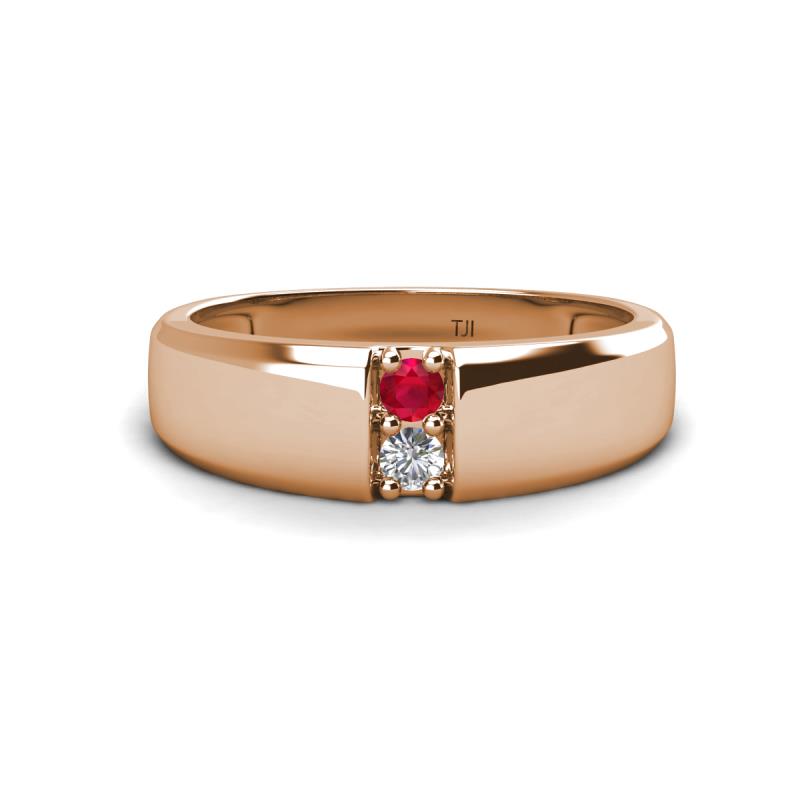Ethan 3.00 mm Round Ruby and Diamond 2 Stone Men Wedding Ring 