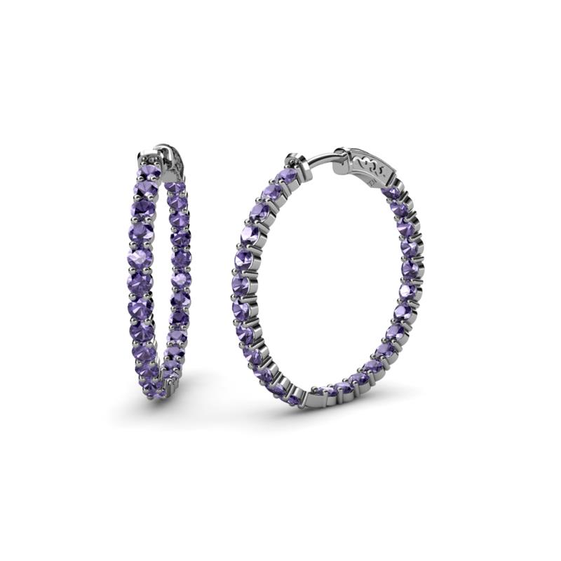 Carisa 1.20 ctw (2.30 mm) Inside Outside Round Iolite Eternity Hoop Earrings 