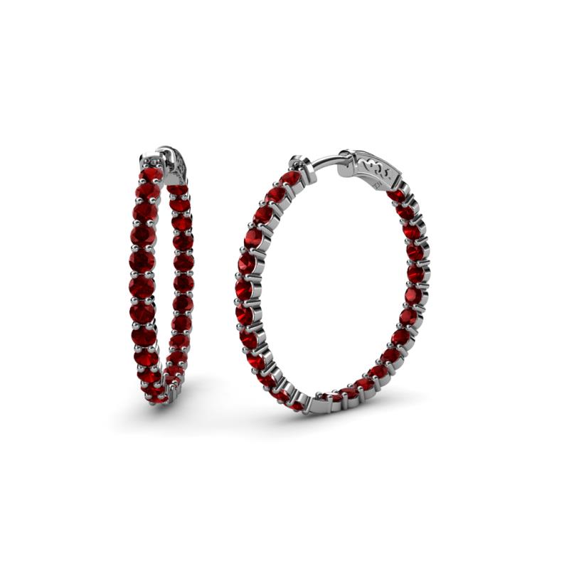 Carisa 2.10 ctw (2.30 mm) Inside Outside Round Red Garnet Eternity Hoop Earrings 