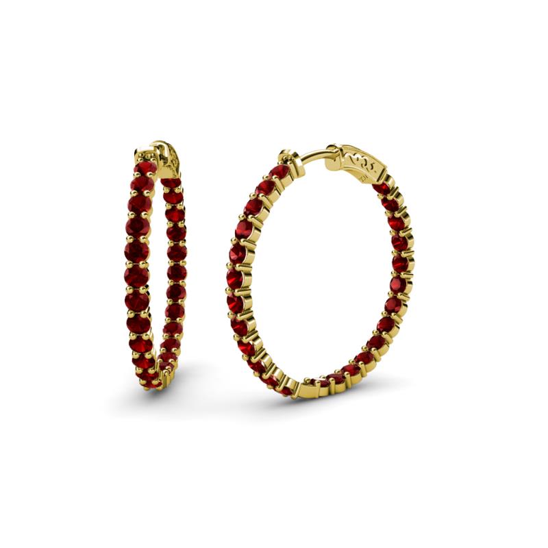 Carisa 2.10 ctw (2.30 mm) Inside Outside Round Red Garnet Eternity Hoop Earrings 