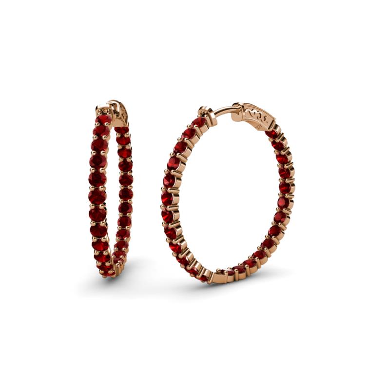Carisa 2.10 ctw (2.30 mm) Inside Outside Round Red Garnet Eternity Hoop Earrings 