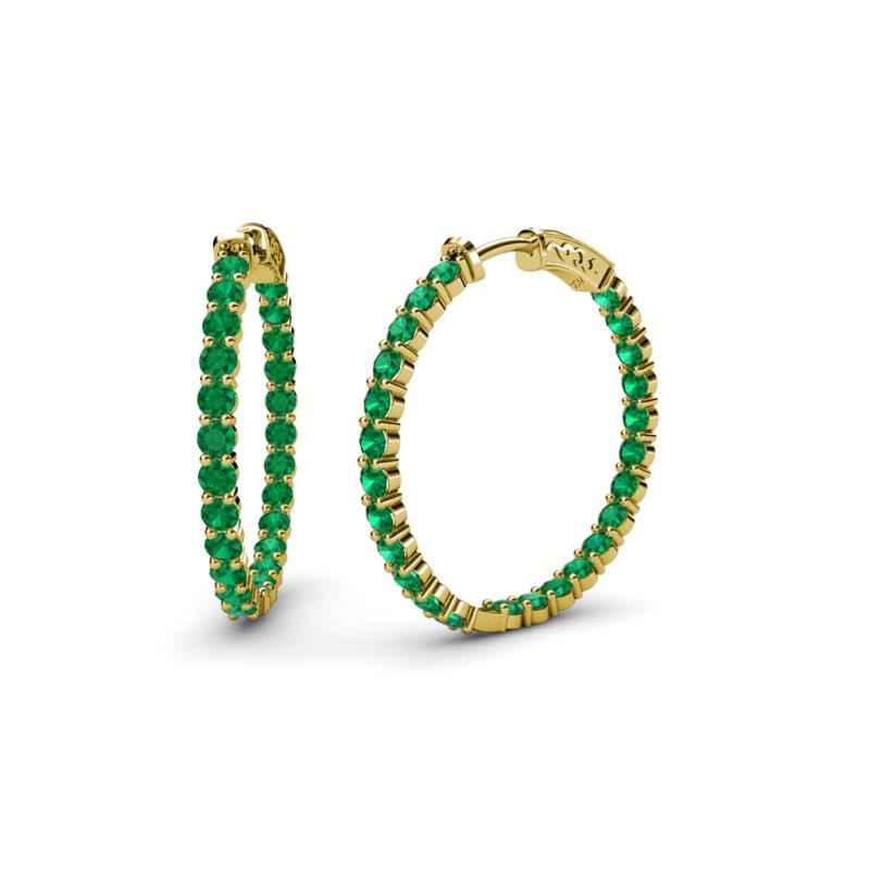 Carisa 1.20 ctw (2.30 mm) Inside Outside Round Natural Emerald Eternity Hoop Earrings 