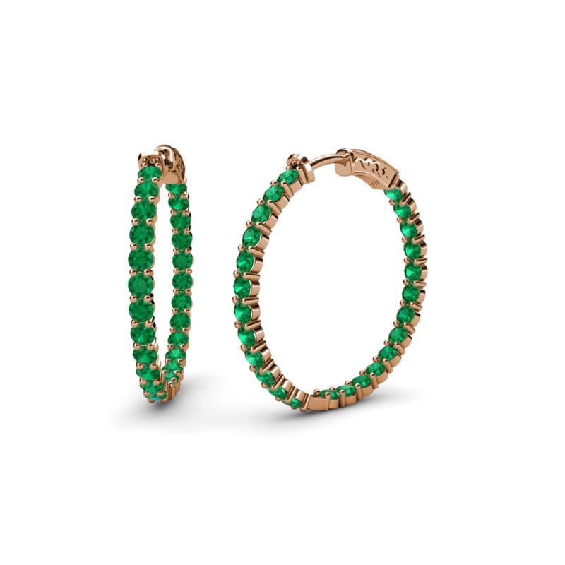 Carisa 1.20 ctw (2.30 mm) Inside Outside Round Natural Emerald Eternity Hoop Earrings 