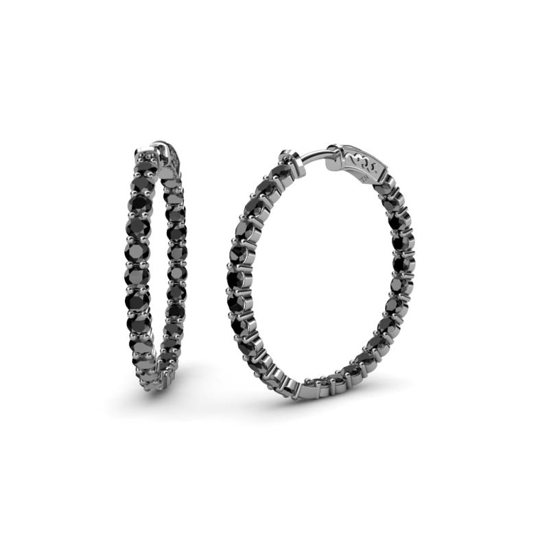 Carisa 1.89 ctw (2.30 mm) Inside Outside Round Natural Black Diamond Eternity Hoop Earrings 