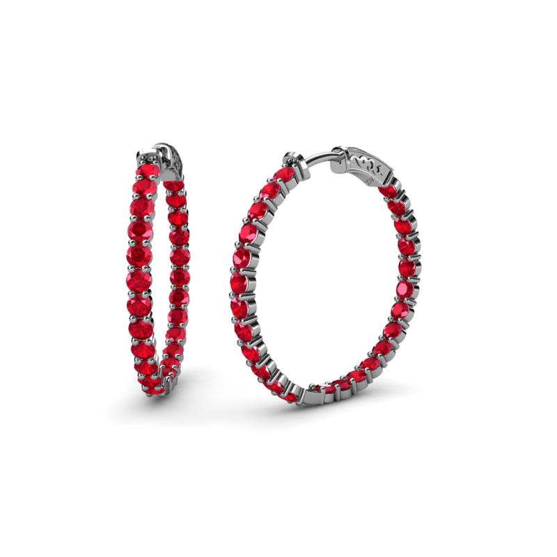 Carisa 2.00 ctw (2.30 mm) Inside Outside Round Ruby Eternity Hoop Earrings 