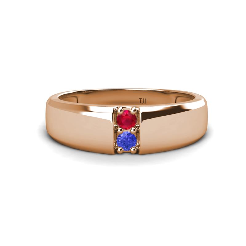 Ethan 3.00 mm Round Ruby and Tanzanite 2 Stone Men Wedding Ring 
