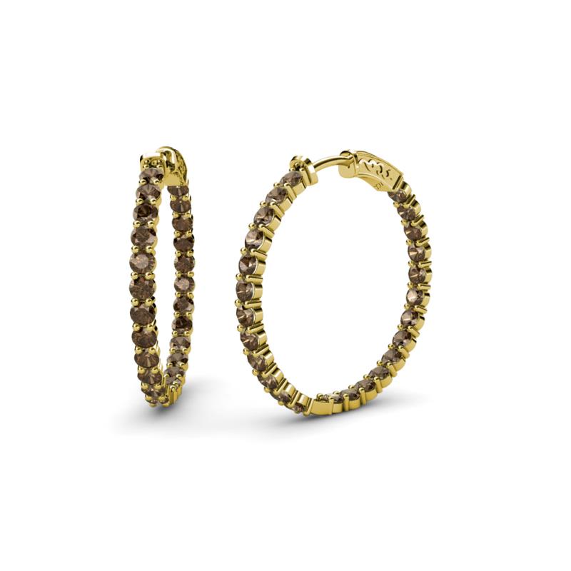 Carisa 1.80 ctw (2.30 mm) Inside Outside Round Smoky Quartz Eternity Hoop Earrings 