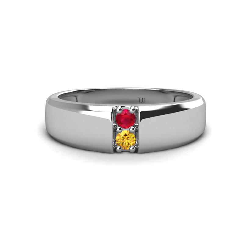 Ethan 3.00 mm Round Ruby and Citrine 2 Stone Men Wedding Ring 