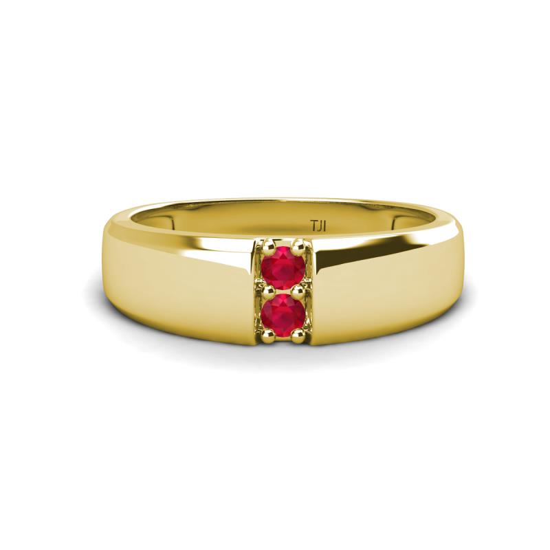 Ethan 3.00 mm Round Ruby 2 Stone Men Wedding Ring 
