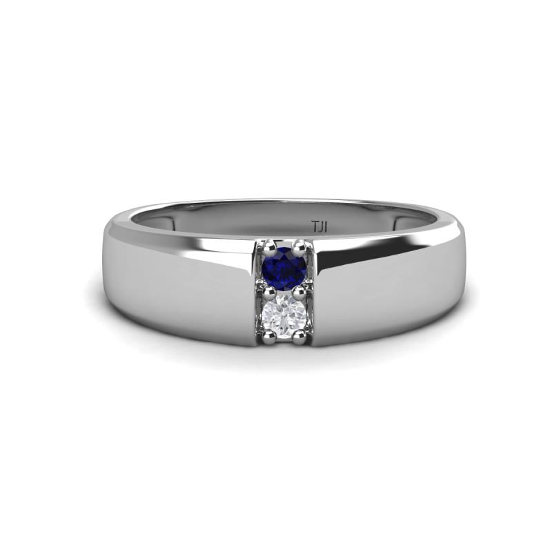 Ethan 3.00 mm Round Blue Sapphire and White Sapphire 2 Stone Men Wedding Ring 