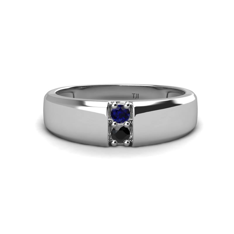 Ethan 3.00 mm Round Blue Sapphire and Black Diamond 2 Stone Men Wedding Ring 