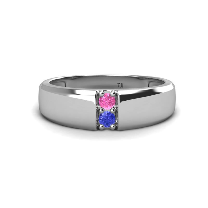 Ethan 3.00 mm Round Pink Sapphire and Tanzanite 2 Stone Men Wedding Ring 