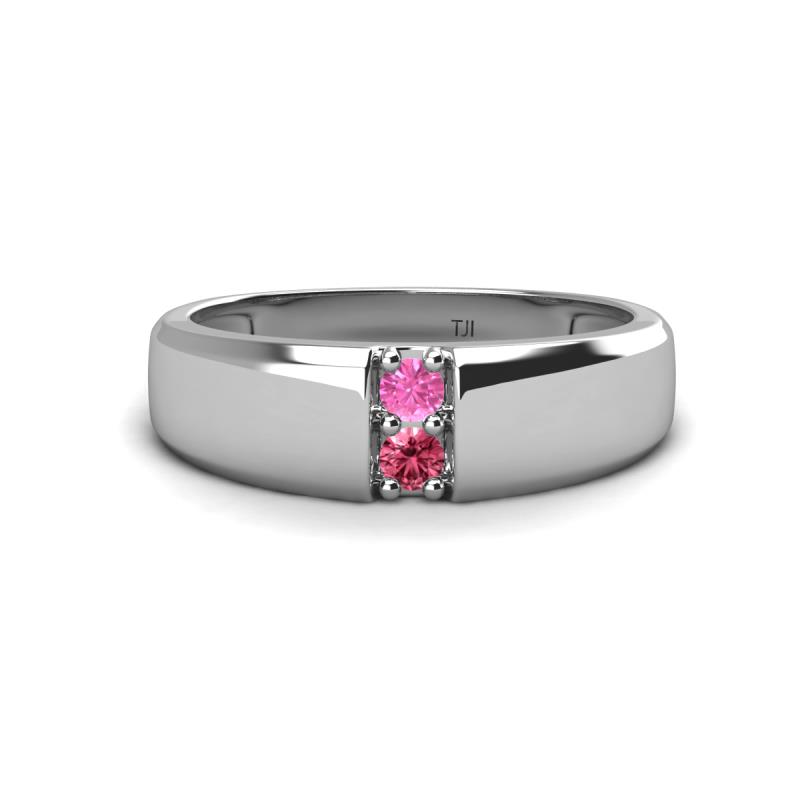 Ethan 3.00 mm Round Pink Sapphire and Pink Tourmaline 2 Stone Men Wedding Ring 