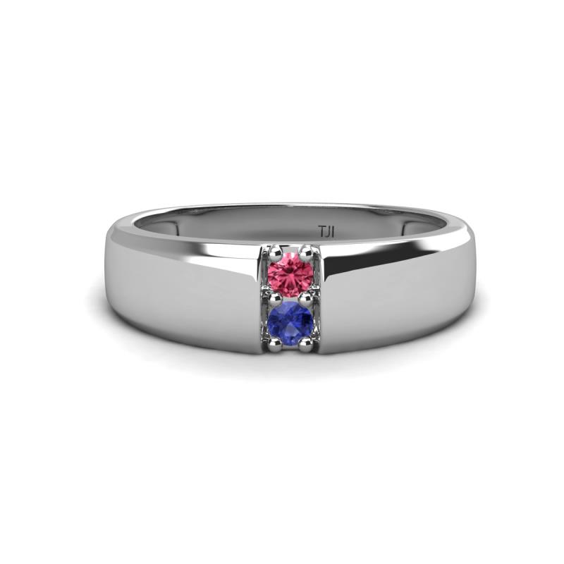 Ethan 3.00 mm Round Pink Tourmaline and Iolite 2 Stone Men Wedding Ring 