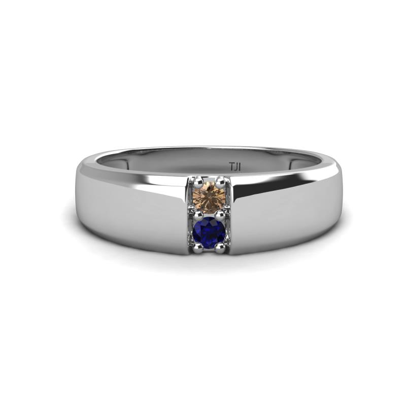 Ethan 3.00 mm Round Smoky Quartz and Blue Sapphire 2 Stone Men Wedding Ring 