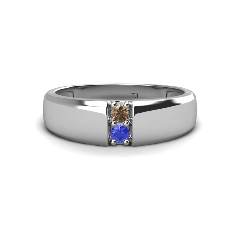 Ethan 3.00 mm Round Smoky Quartz and Tanzanite 2 Stone Men Wedding Ring 