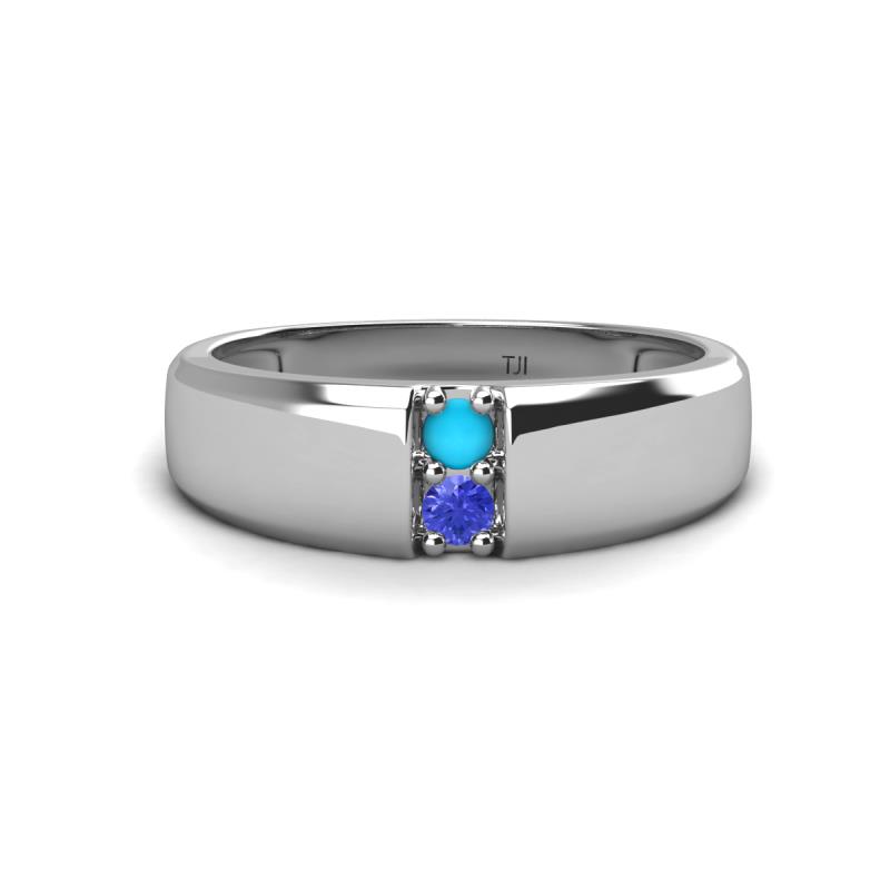 Ethan 3.00 mm Round Turquoise and Tanzanite 2 Stone Men Wedding Ring 