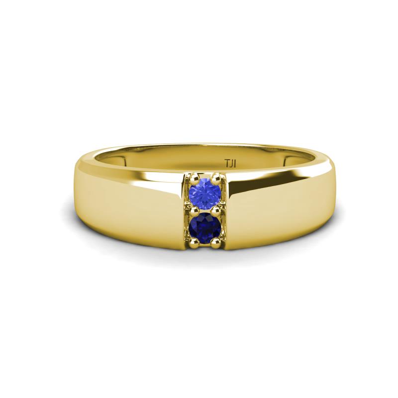 Ethan 3.00 mm Round Tanzanite and Blue Sapphire 2 Stone Men Wedding Ring 
