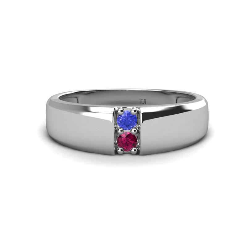 Ethan 3.00 mm Round Tanzanite and Rhodolite Garnet 2 Stone Men Wedding Ring 
