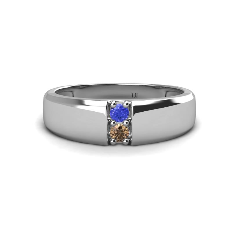 Ethan 3.00 mm Round Tanzanite and Smoky Quartz 2 Stone Men Wedding Ring 