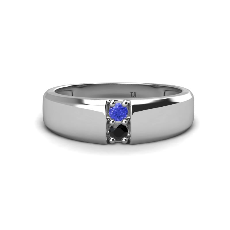 Ethan 3.00 mm Round Tanzanite and Black Diamond 2 Stone Men Wedding Ring 