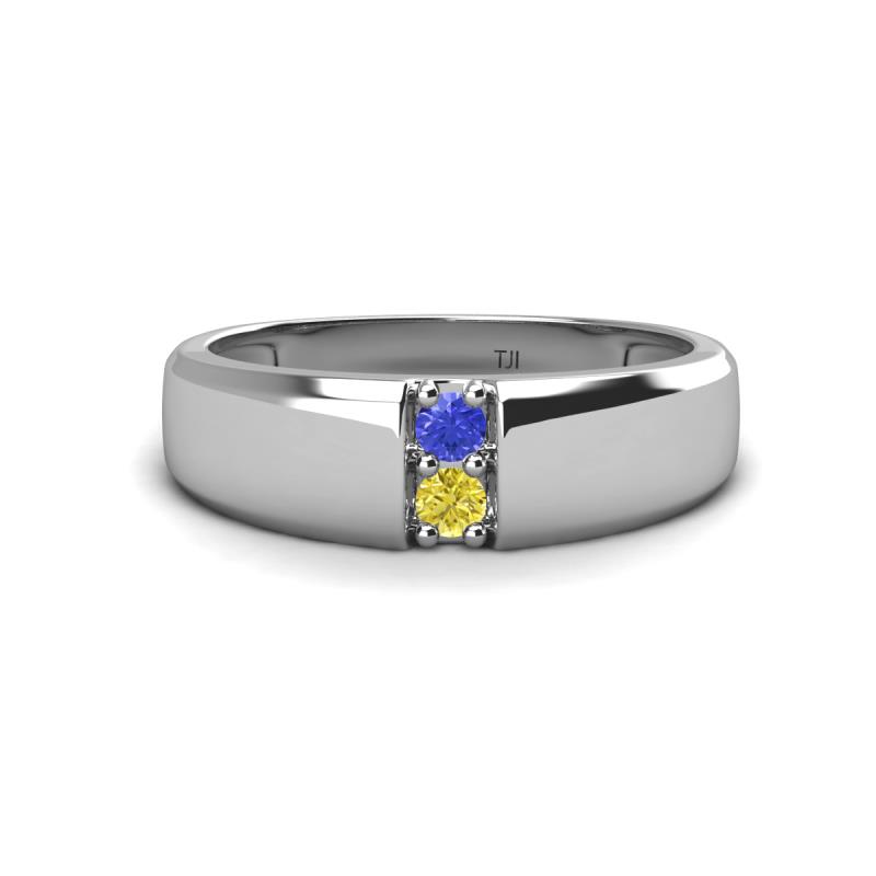 Ethan 3.00 mm Round Tanzanite and Yellow Diamond 2 Stone Men Wedding Ring 