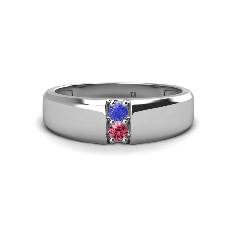 Ethan 3.00 mm Round Tanzanite and Pink Tourmaline 2 Stone Men Wedding Ring 