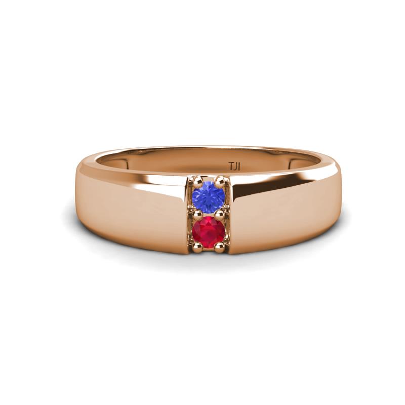 Ethan 3.00 mm Round Tanzanite and Ruby 2 Stone Men Wedding Ring 