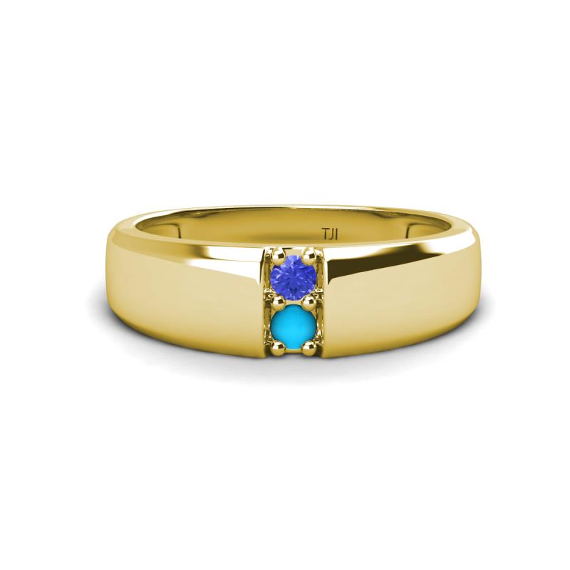 Ethan 3.00 mm Round Tanzanite and Turquoise 2 Stone Men Wedding Ring 