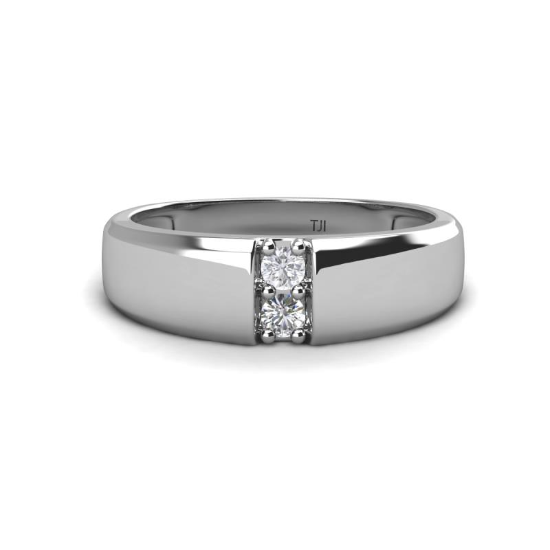 Ethan 3.00 mm Round White Sapphire and Lab Grown Diamond 2 Stone Men Wedding Ring 