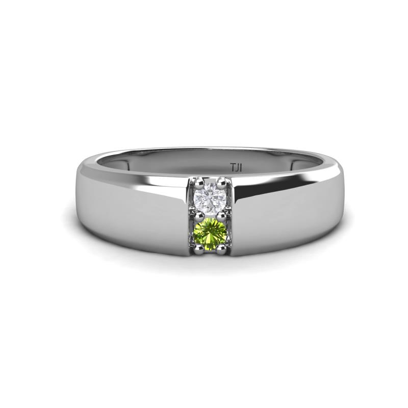 Ethan 3.00 mm Round White Sapphire and Peridot 2 Stone Men Wedding Ring 