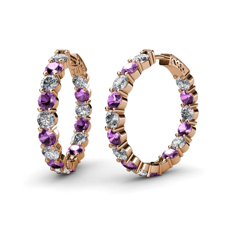 Carisa 11.38 ctw (4.50 mm) Inside Outside Round Amethyst and Natural Diamond Eternity Hoop Earrings 