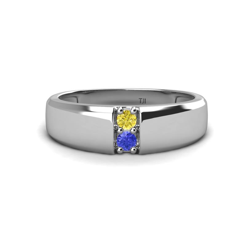 Ethan 3.00 mm Round Yellow Diamond and Tanzanite 2 Stone Men Wedding Ring 