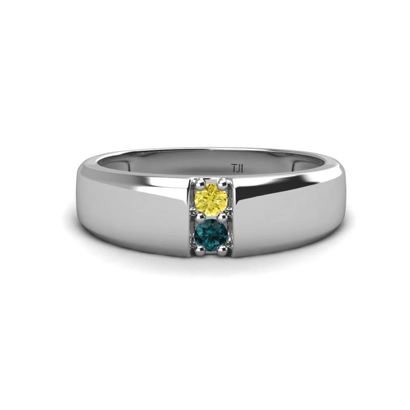Ethan 3.00 mm Round Yellow Diamond and London Blue Topaz 2 Stone Men Wedding Ring 