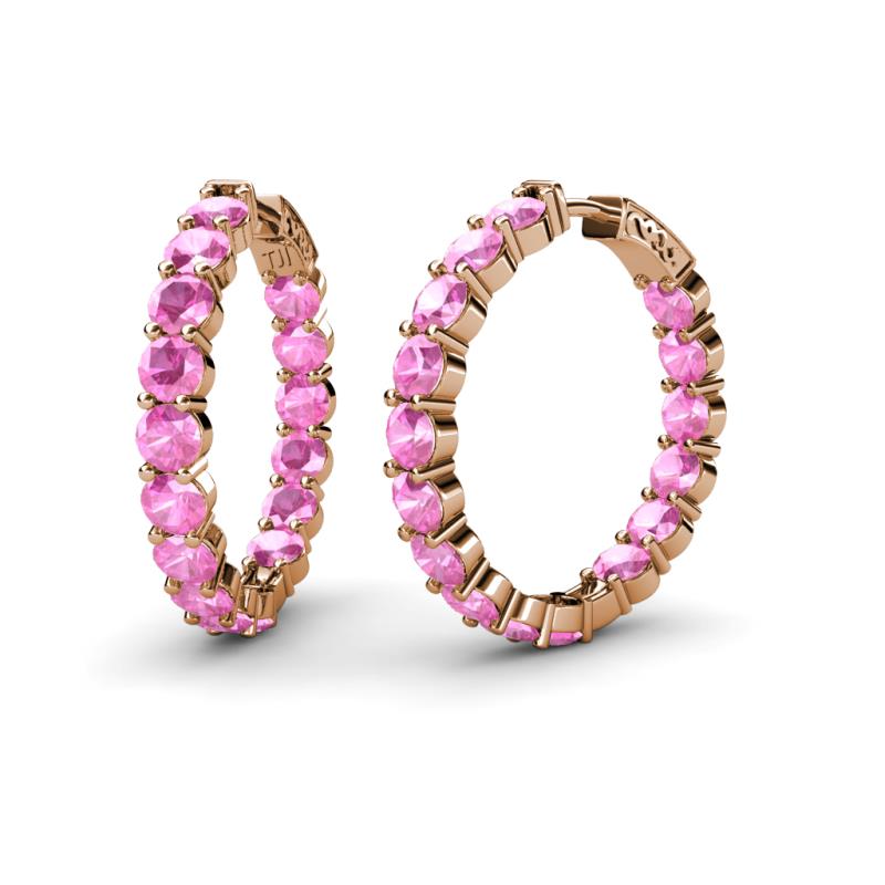 Carisa 11.84 ctw (4.50 mm) Inside Outside Round Lab Created Pink Sapphire Eternity Hoop Earrings 