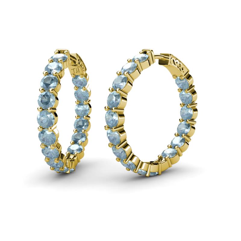 Carisa 11.55 ctw (4.50 mm) Inside Outside Round Aquamarine Eternity Hoop Earrings 