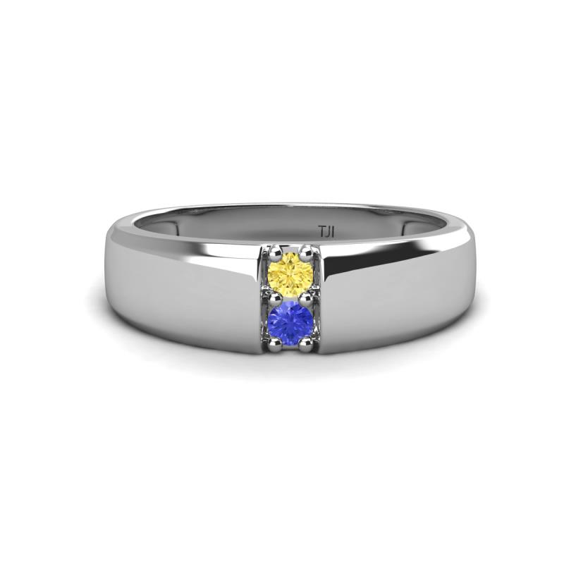 Ethan 3.00 mm Round Yellow Sapphire and Tanzanite 2 Stone Men Wedding Ring 