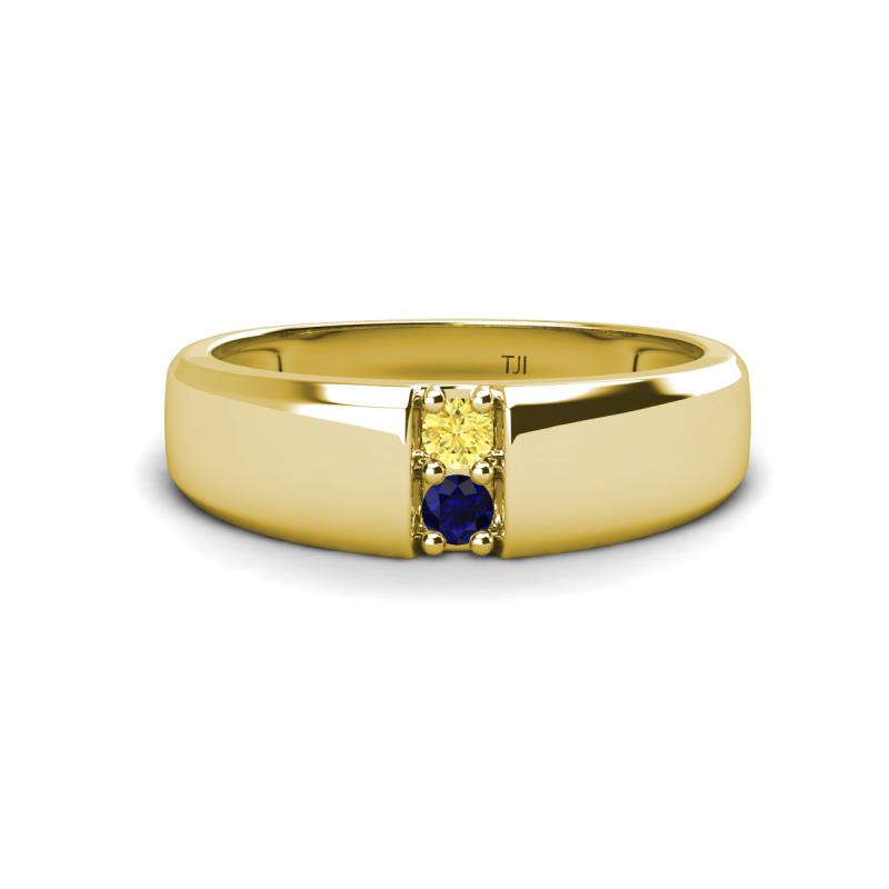 Ethan 3.00 mm Round Yellow Sapphire and Blue Sapphire 2 Stone Men Wedding Ring 