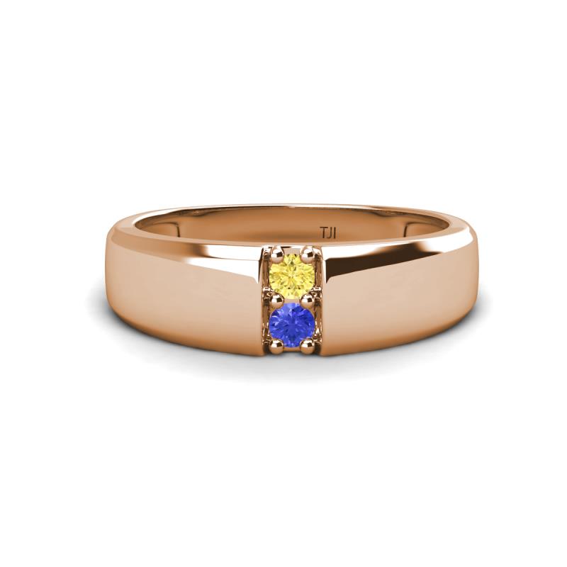 Ethan 3.00 mm Round Yellow Sapphire and Tanzanite 2 Stone Men Wedding Ring 