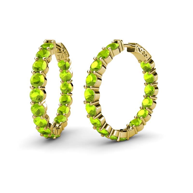 Carisa 12.77 ctw (4.50 mm) Inside Outside Round Peridot Eternity Hoop Earrings 